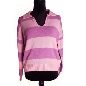 Nasty Gal Women’s Pink Striped Pullover Sweater Long Sleeve Slouchy Size Small